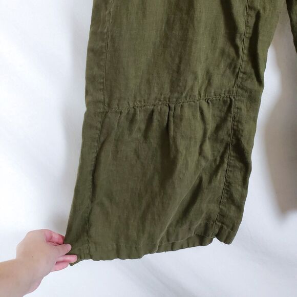 Wide Leg Cropped Linen Pants Green Tiered Drawstring Boho Beach Vacation - Picture 4 of 11